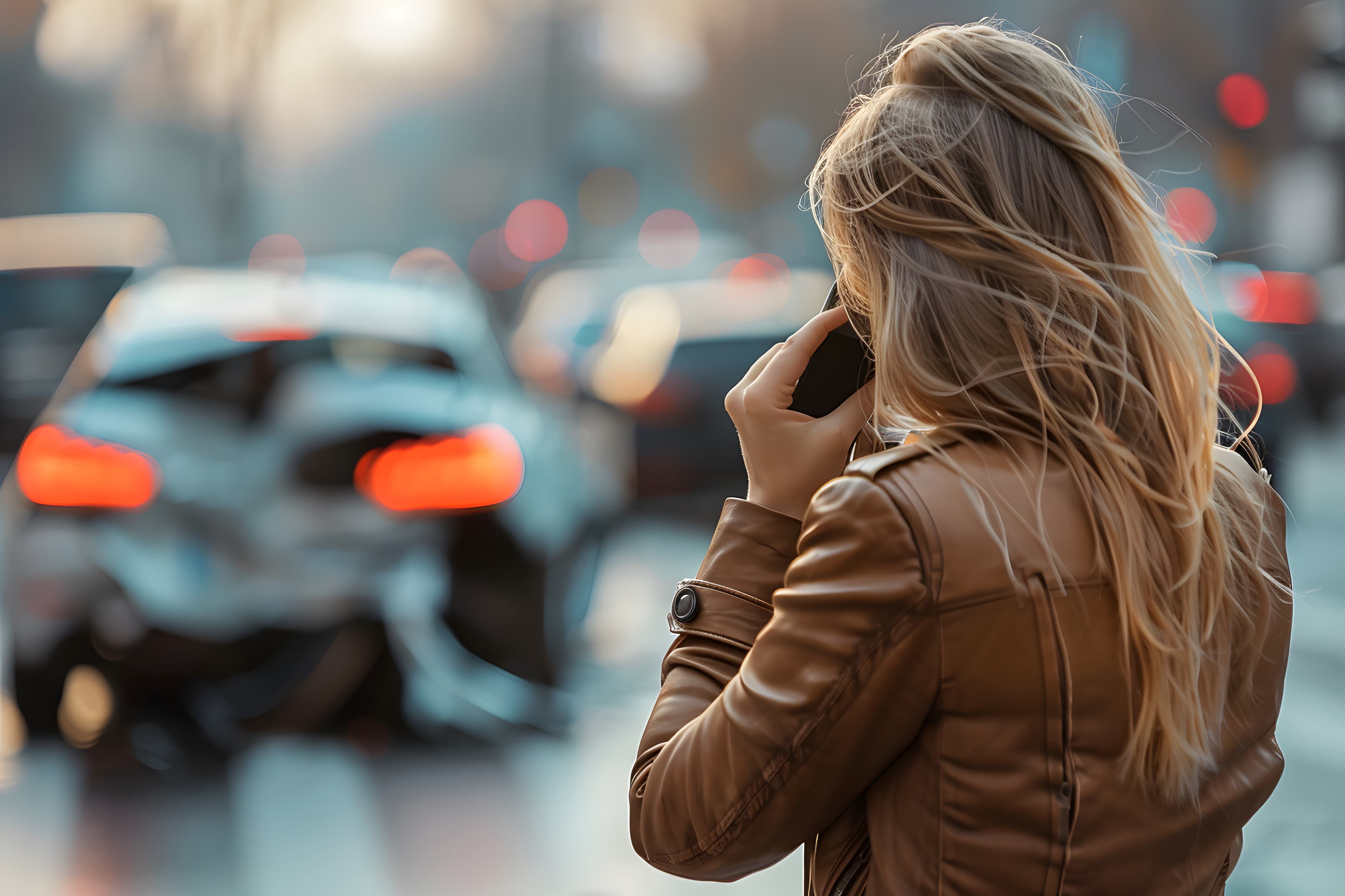 Person calling for help after car accident